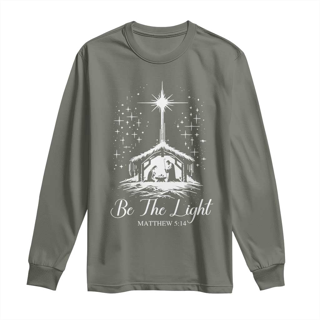 Be The Light Christian Christmas Long Sleeve Shirt Nativity Scene Bible Verse - Wonder Print Shop