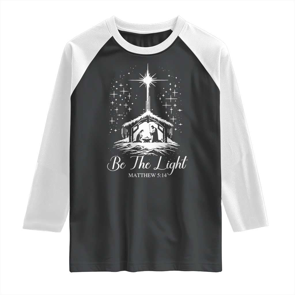 Be The Light Christian Christmas Raglan Shirt Nativity Scene Bible Verse - Wonder Print Shop