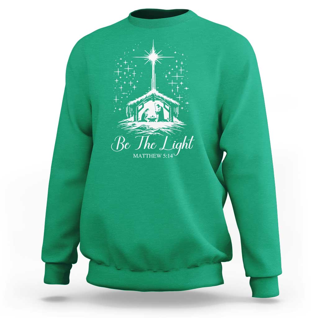 Be The Light Christian Christmas Sweatshirt Nativity Scene Bible Verse - Wonder Print Shop
