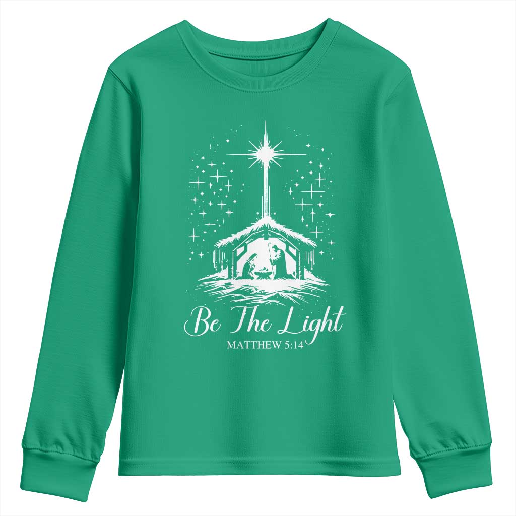 Be The Light Christian Christmas Youth Sweatshirt Nativity Scene Bible Verse - Wonder Print Shop