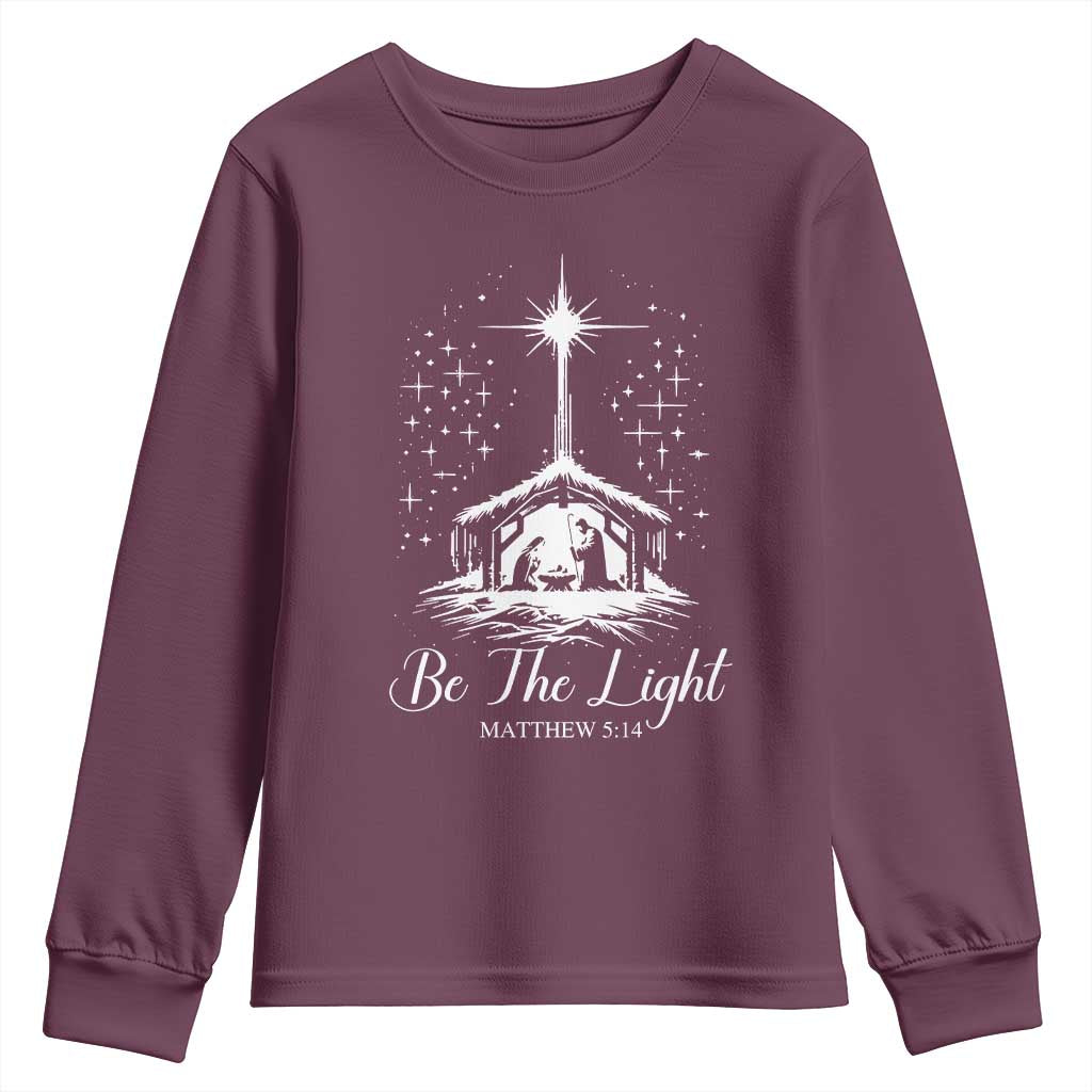 Be The Light Christian Christmas Youth Sweatshirt Nativity Scene Bible Verse - Wonder Print Shop