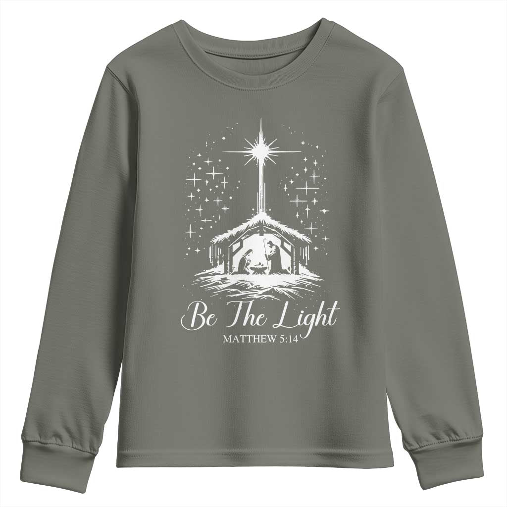 Be The Light Christian Christmas Youth Sweatshirt Nativity Scene Bible Verse - Wonder Print Shop