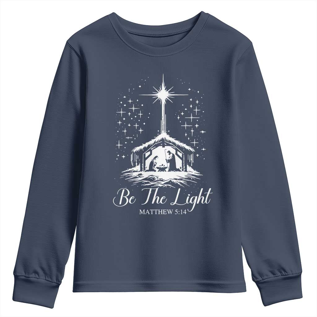 Be The Light Christian Christmas Youth Sweatshirt Nativity Scene Bible Verse - Wonder Print Shop