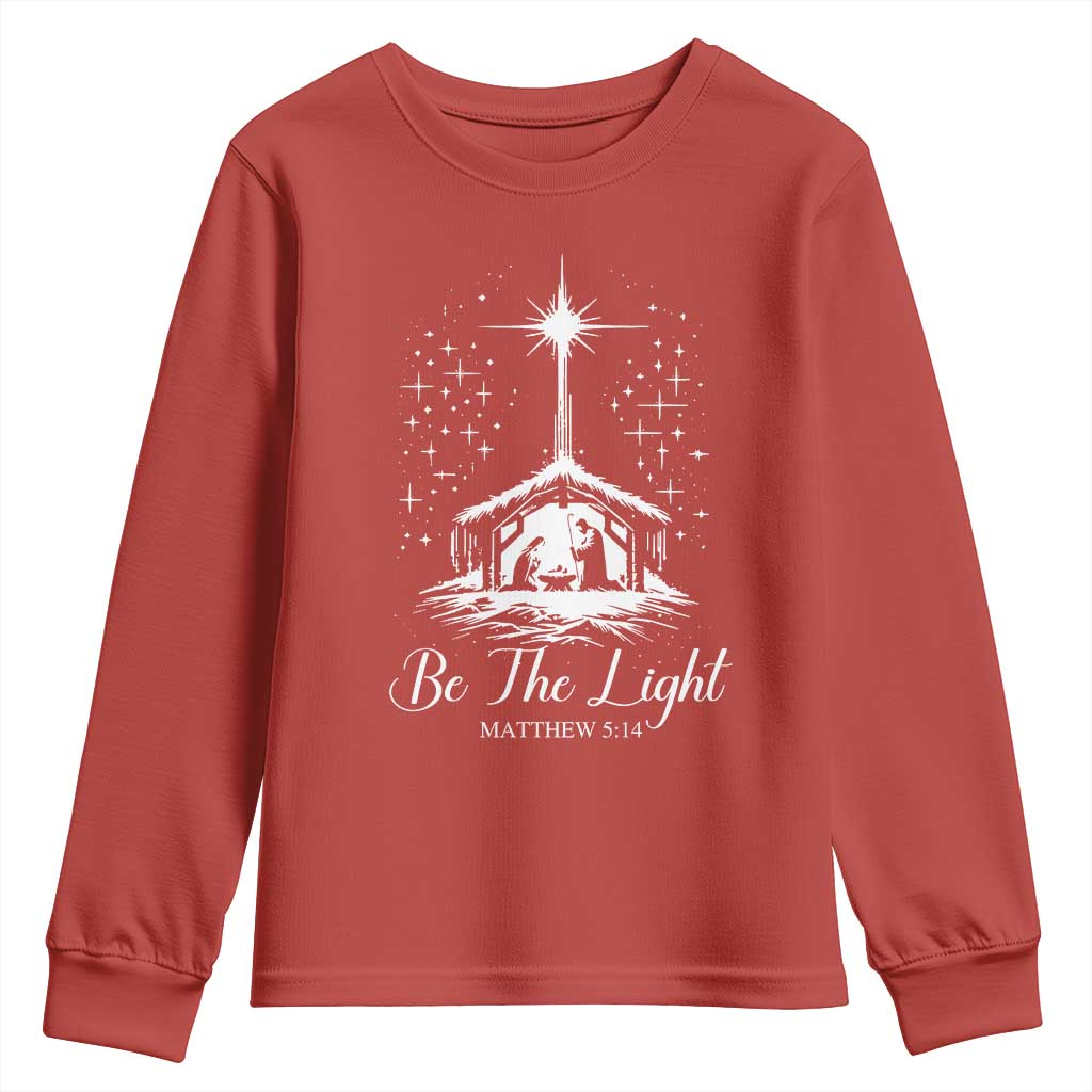 Be The Light Christian Christmas Youth Sweatshirt Nativity Scene Bible Verse - Wonder Print Shop
