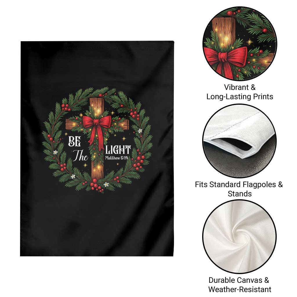Christmas Be The Light Garden Flag Christian Xmas Holiday Wreath Cross - undefined