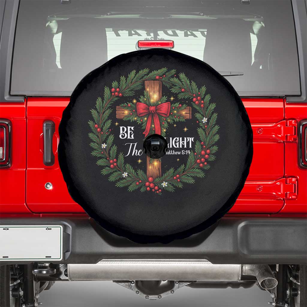 Christmas Be The Light Spare Tire Cover Christian Xmas Holiday Wreath Cross - Wonder Print Shop