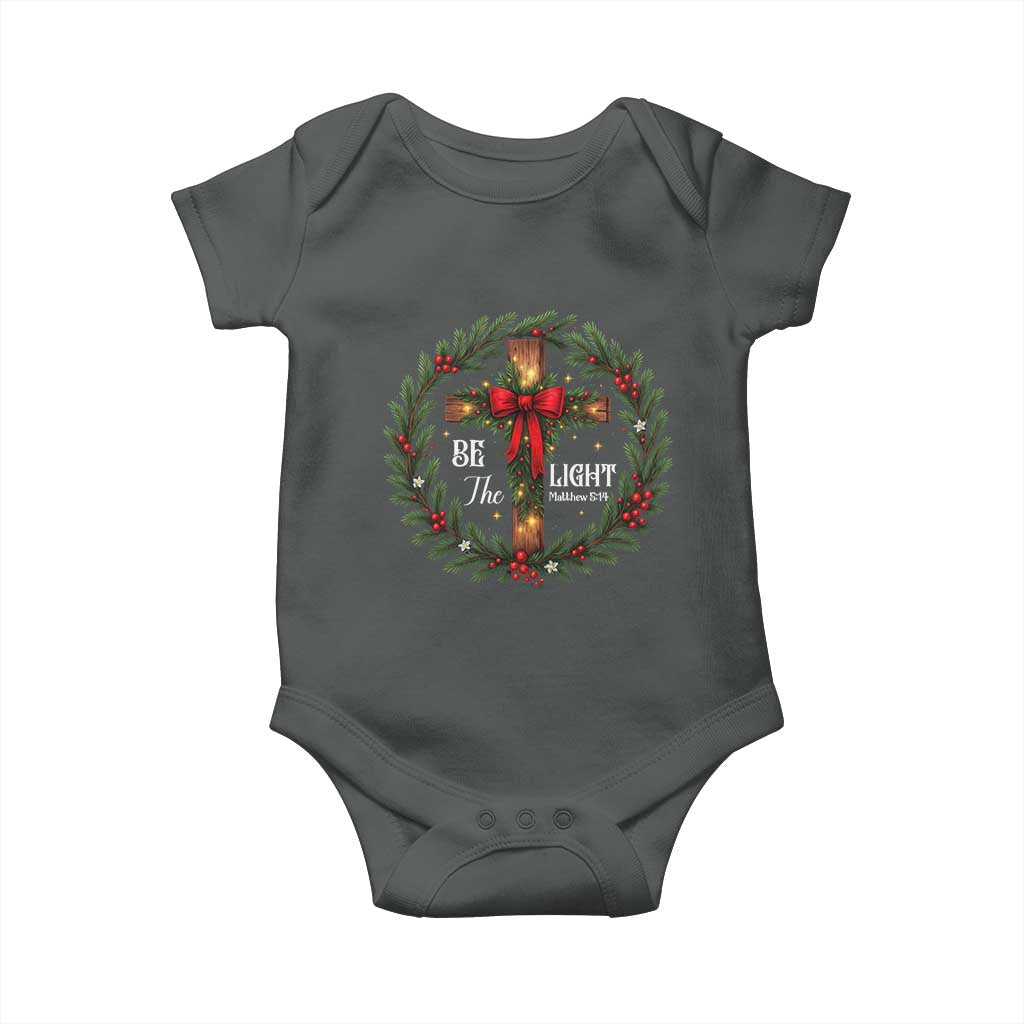 Christmas Be The Light Baby Onesie Christian Xmas Holiday Wreath Cross - Wonder Print Shop