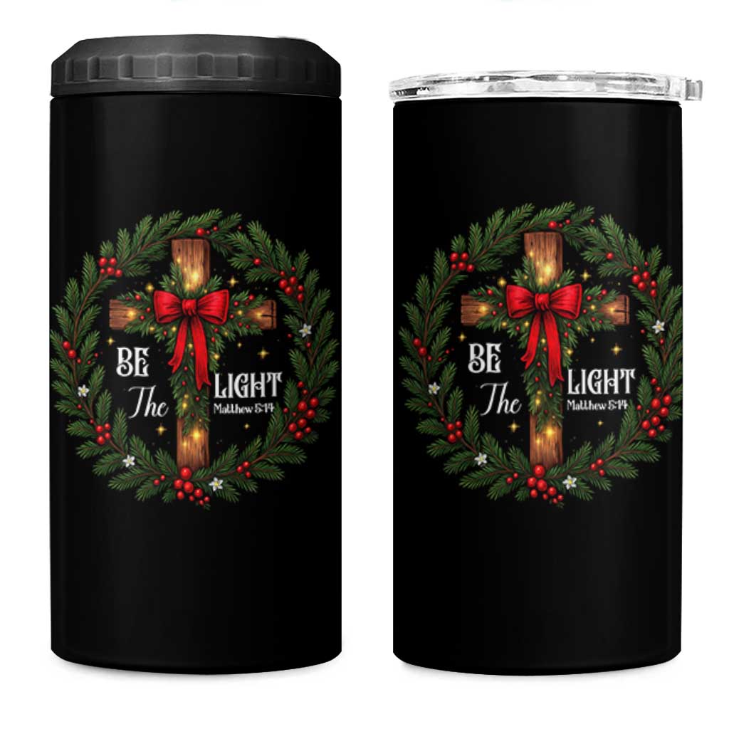 Christmas Be The Light 4 in 1 Can Cooler Tumbler Christian Xmas Holiday Wreath Cross - Wonder Print Shop
