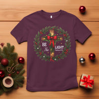 Christmas Be The Light T Shirt Christian Xmas Holiday Wreath Cross - Wonder Print Shop