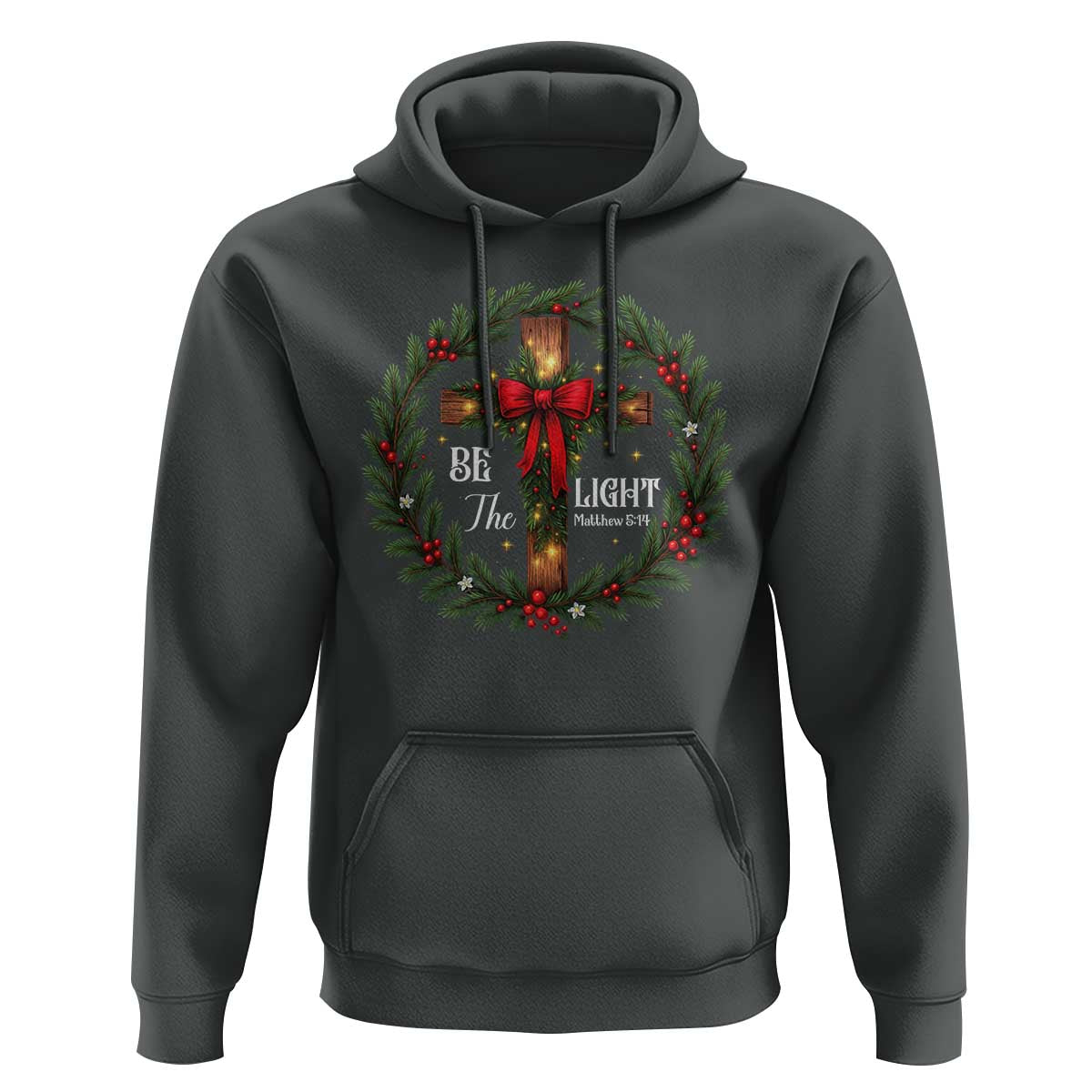 Christmas Be The Light Hoodie Christian Xmas Holiday Wreath Cross - Wonder Print Shop