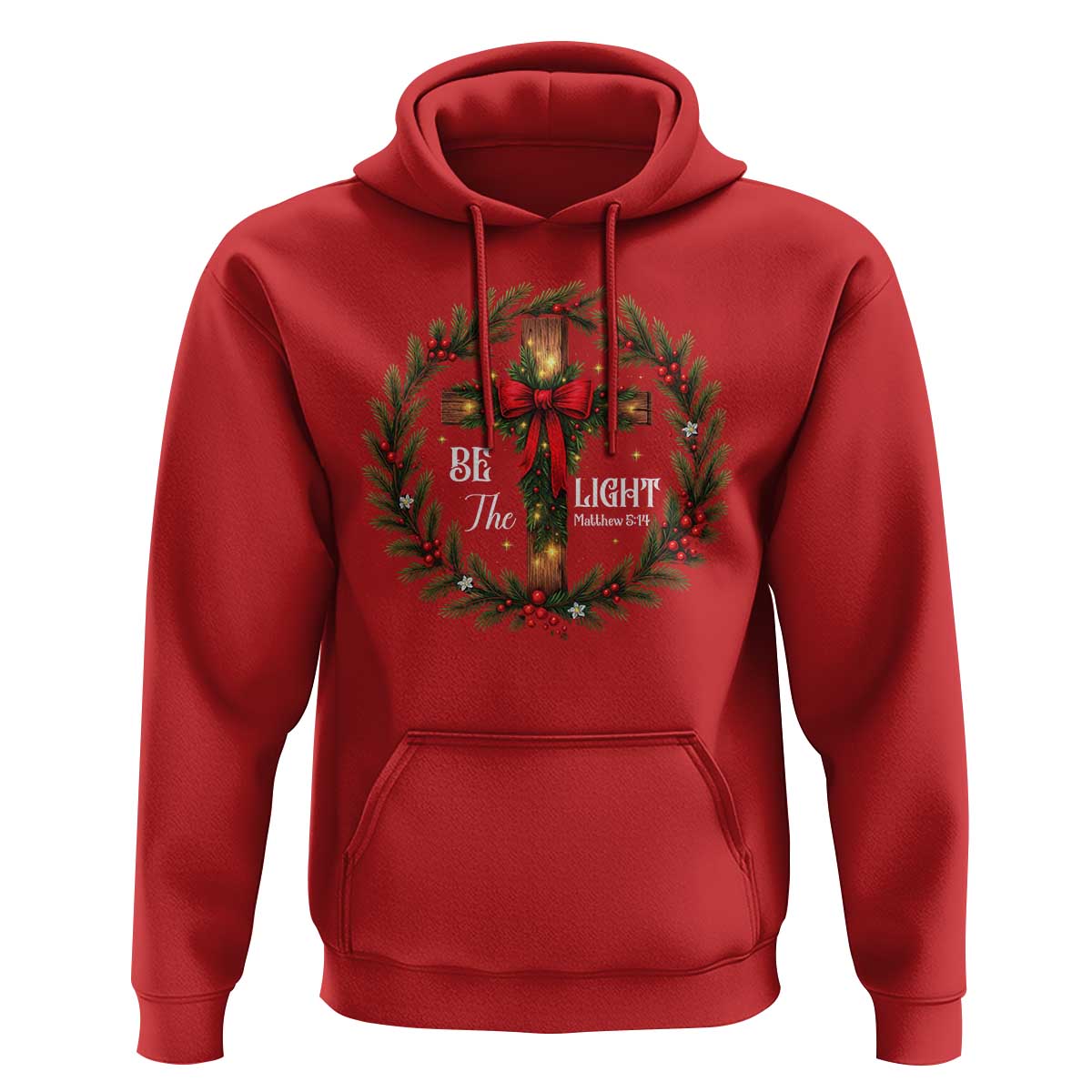 Christmas Be The Light Hoodie Christian Xmas Holiday Wreath Cross - Wonder Print Shop