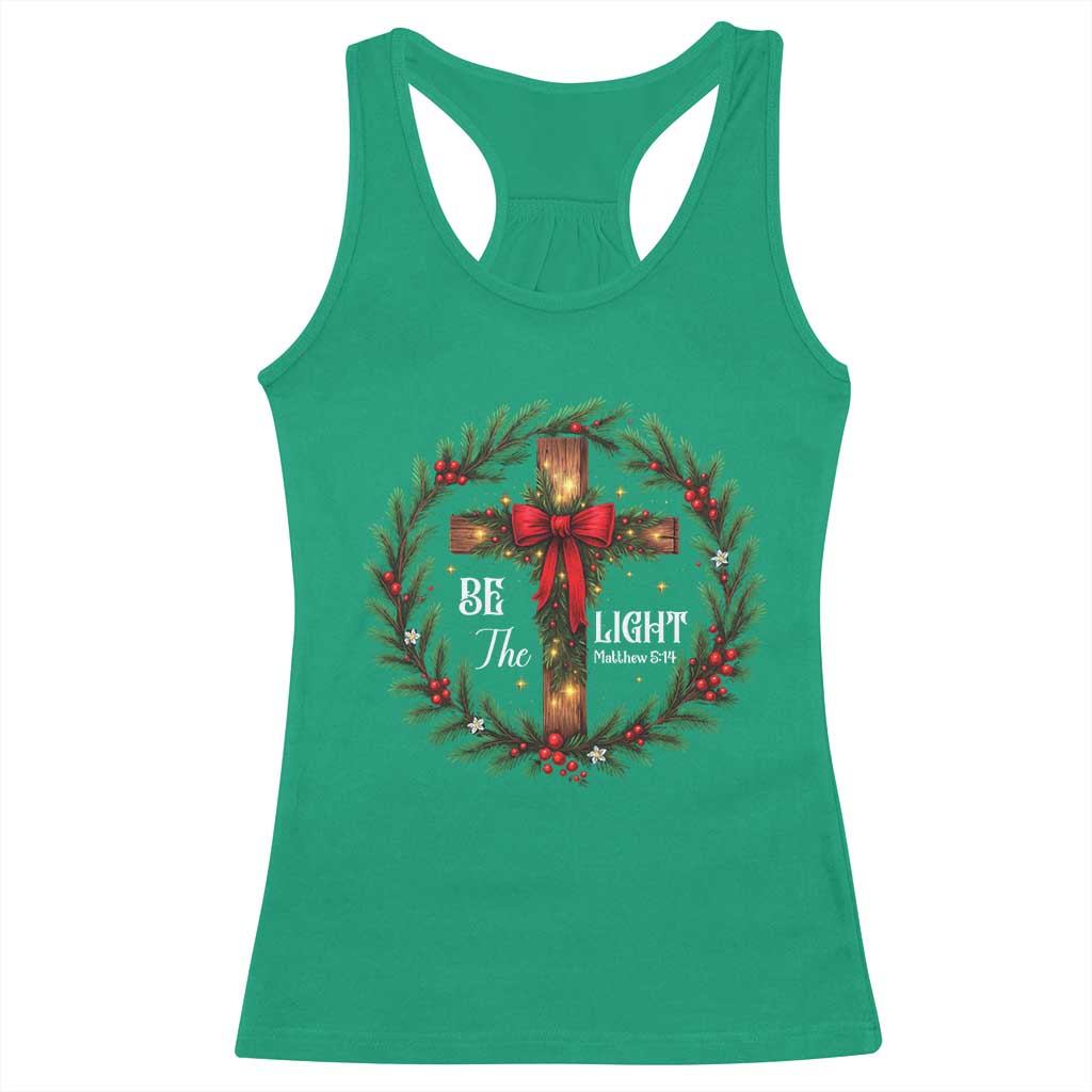 Christmas Be The Light Racerback Tank Top Christian Xmas Holiday Wreath Cross - Wonder Print Shop