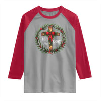 Christmas Be The Light Raglan Shirt Christian Xmas Holiday Wreath Cross - Wonder Print Shop