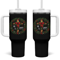 Christmas Be The Light Tumbler With Handle Christian Xmas Holiday Wreath Cross - Wonder Print Shop
