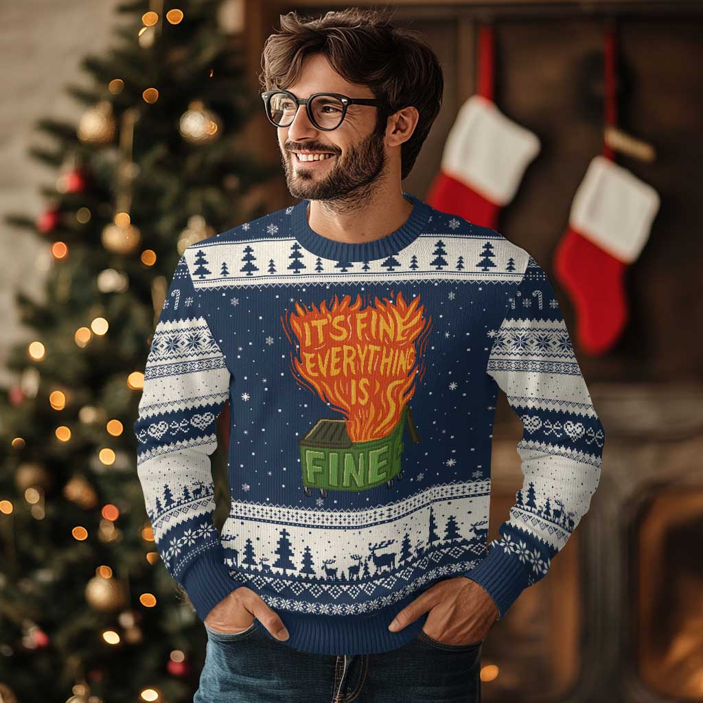 Funny Dumpster Fire Ugly Christmas Sweater Its Fine Everything Is Fine Chaos - Wonder Print Shop