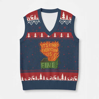 Funny Dumpster Fire V-Neck Knit Sweater Vest Its Fine Everything Is Fine Chaos - Wonder Print Shop