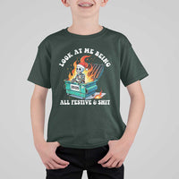 Funny Christmas Dumpster Fire Skeleton 2025 T Shirt For Kid Look At Me Being All Festive And Shit - Wonder Print Shop