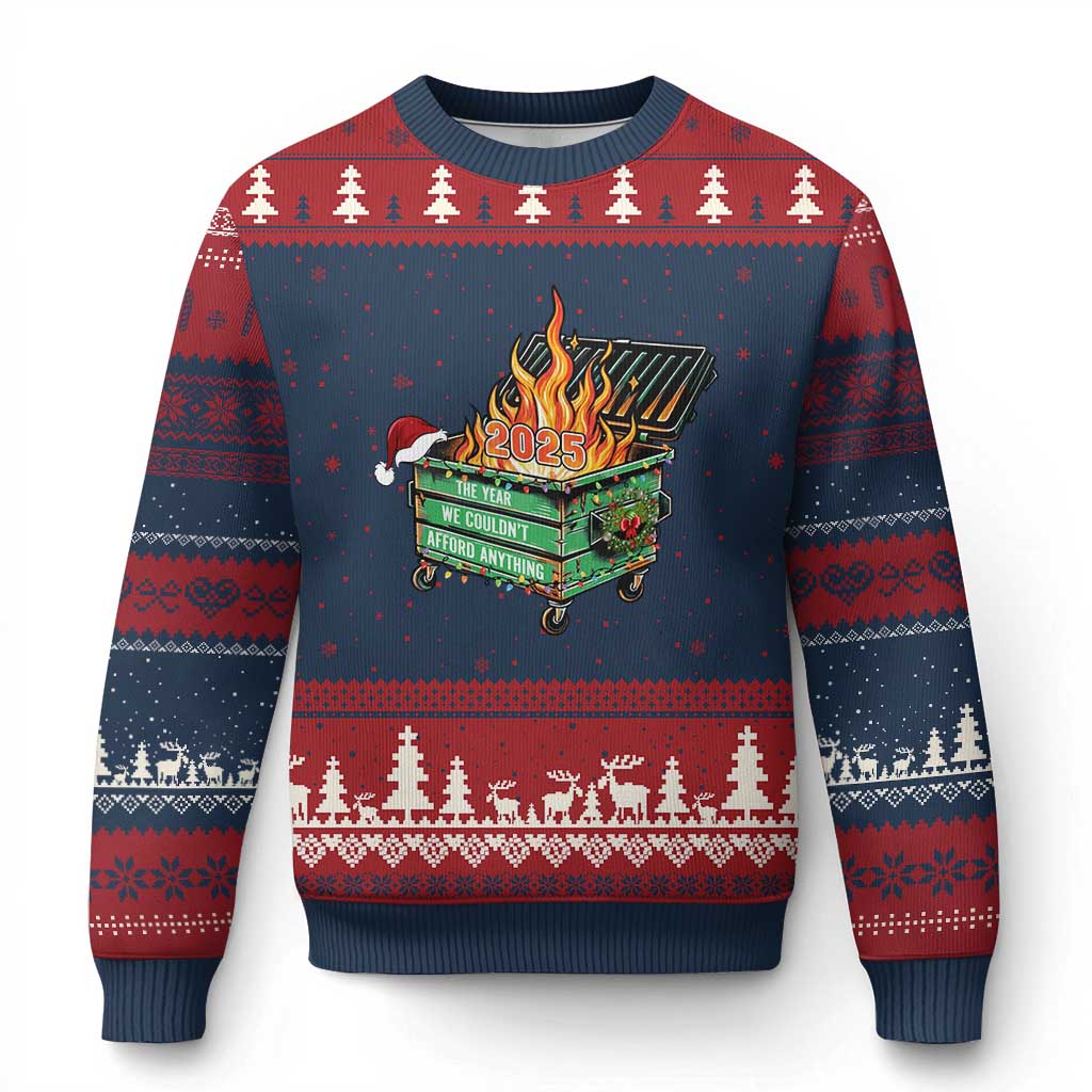 Funny Lil Dumpster Fire 2025 Ugly Christmas Sweater The Year We Couldnt Afford Anything - Wonder Print Shop