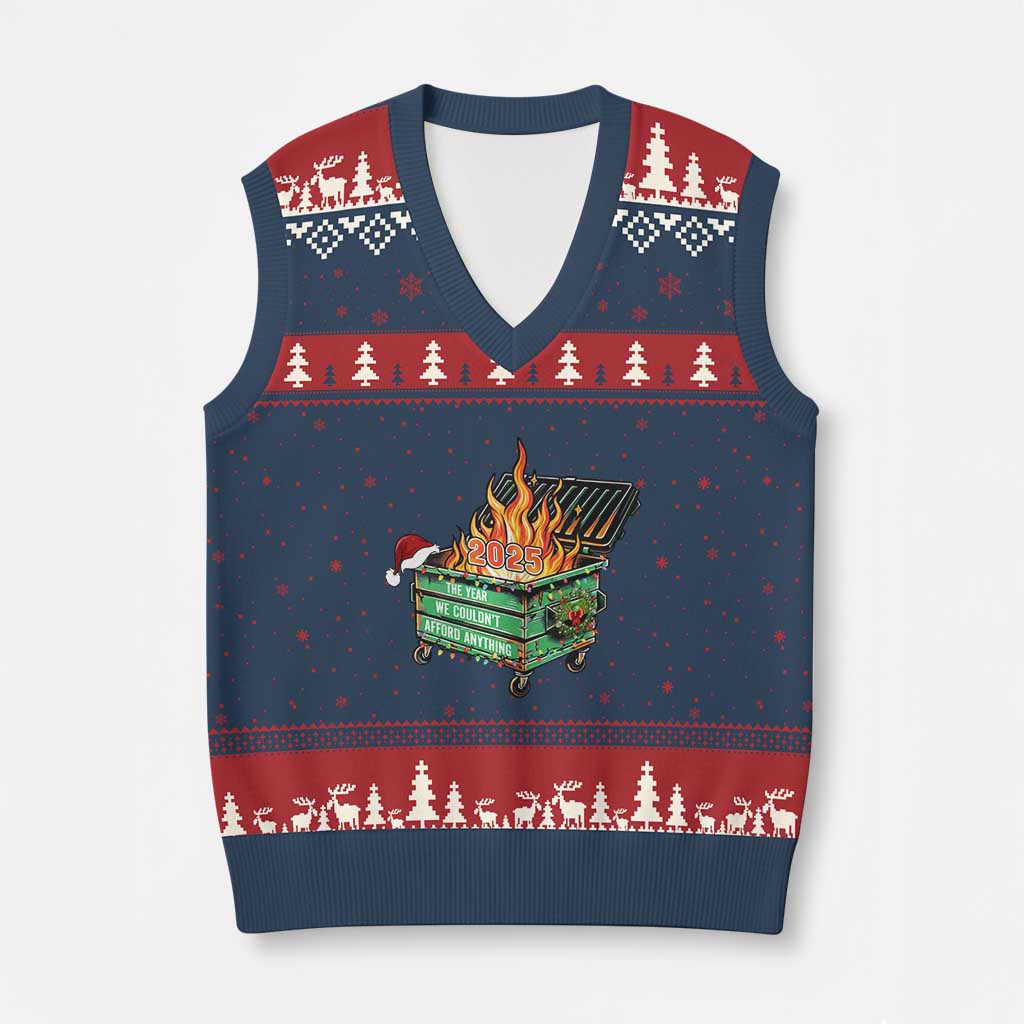 Funny Lil Dumpster Fire 2025 V-Neck Knit Sweater Vest The Year We Couldnt Afford Anything - Wonder Print Shop