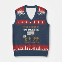 Funny Christmas I Am Here To Delete Your Cookie V-Neck Knit Sweater Vest Xmas Gingerbread Lover - Wonder Print Shop