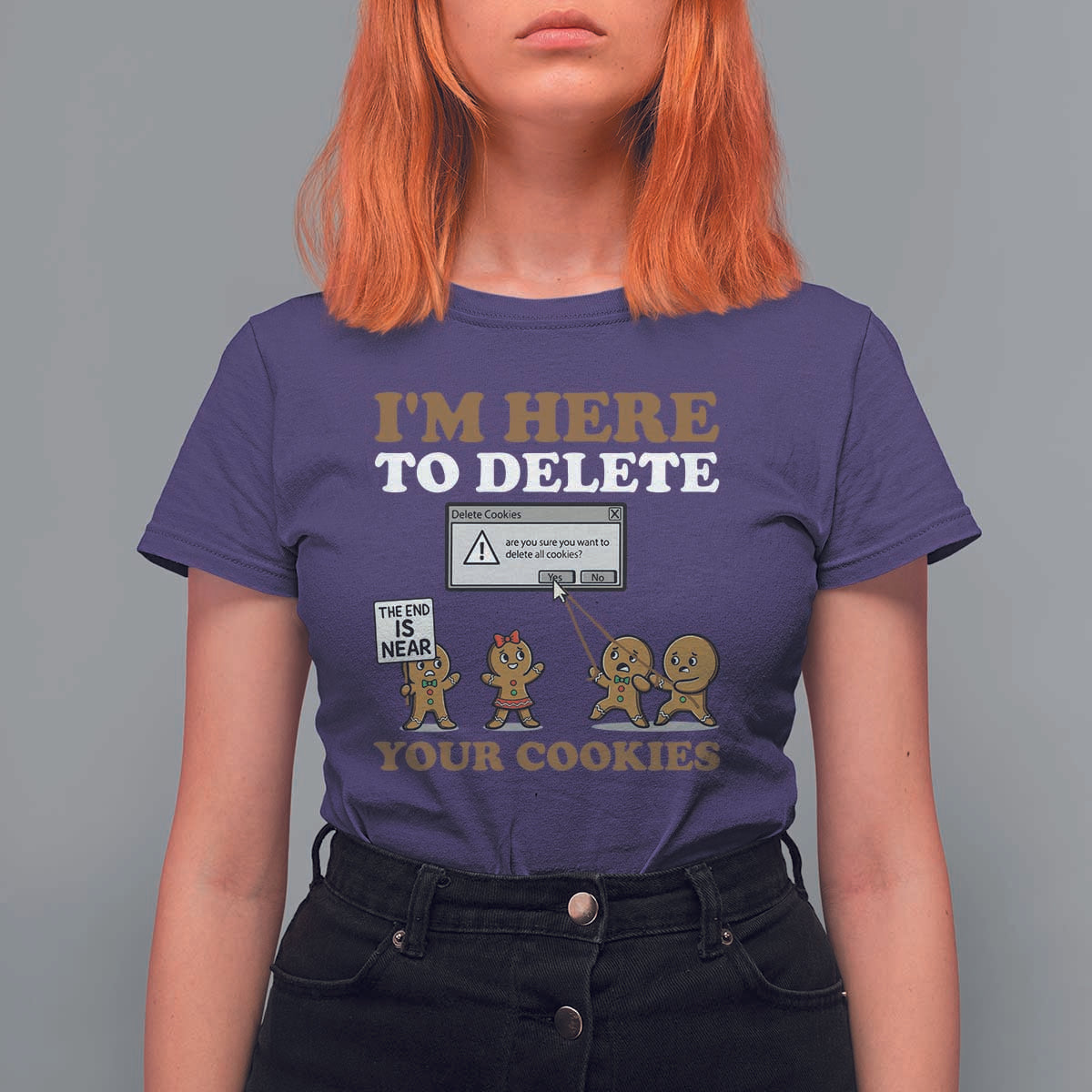 Funny Christmas I Am Here To Delete Your Cookie T Shirt For Women Xmas Gingerbread Lover - Wonder Print Shop