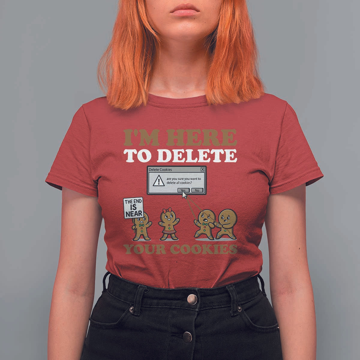 Funny Christmas I Am Here To Delete Your Cookie T Shirt For Women Xmas Gingerbread Lover - Wonder Print Shop