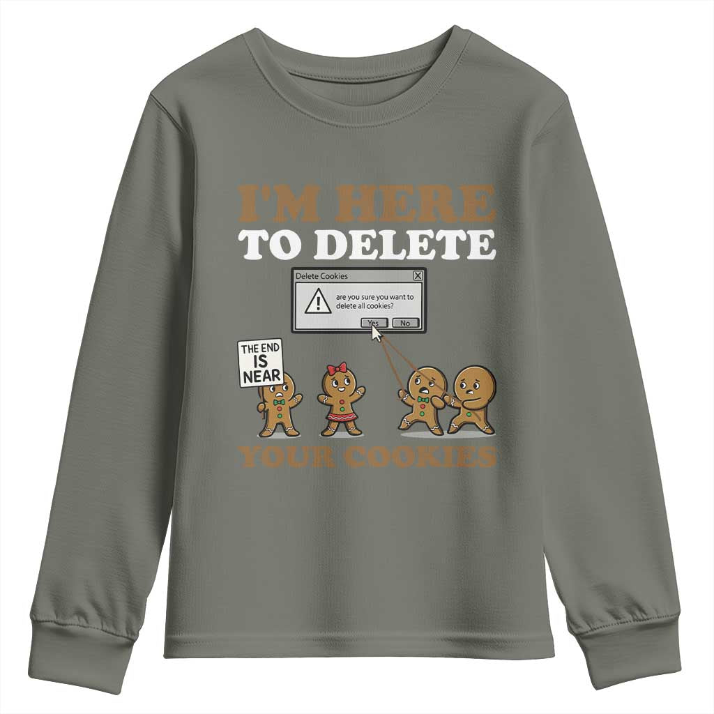Funny Christmas I Am Here To Delete Your Cookie Youth Sweatshirt Xmas Gingerbread Lover - Wonder Print Shop