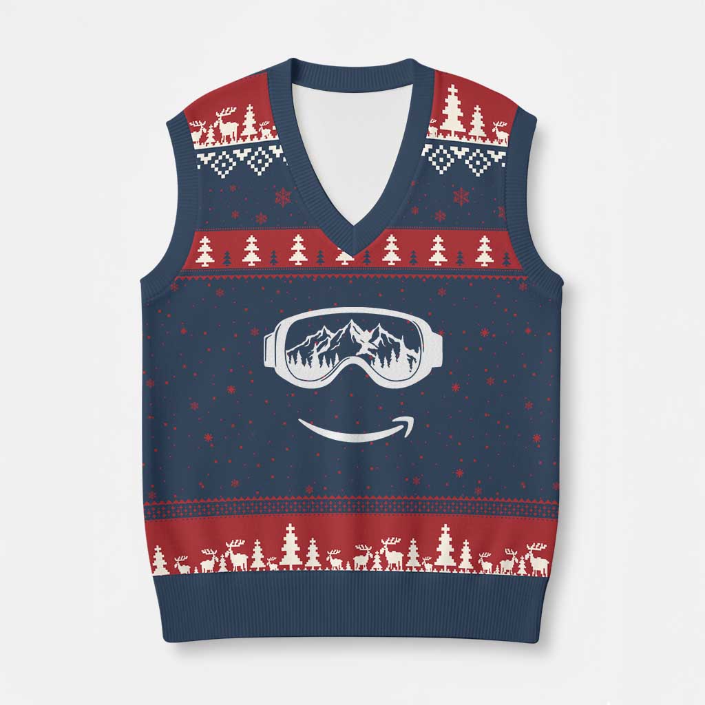 Funny Skiing Snowboard V-Neck Knit Sweater Vest Snow Goggles Snow Mountain Winter Sport - Wonder Print Shop