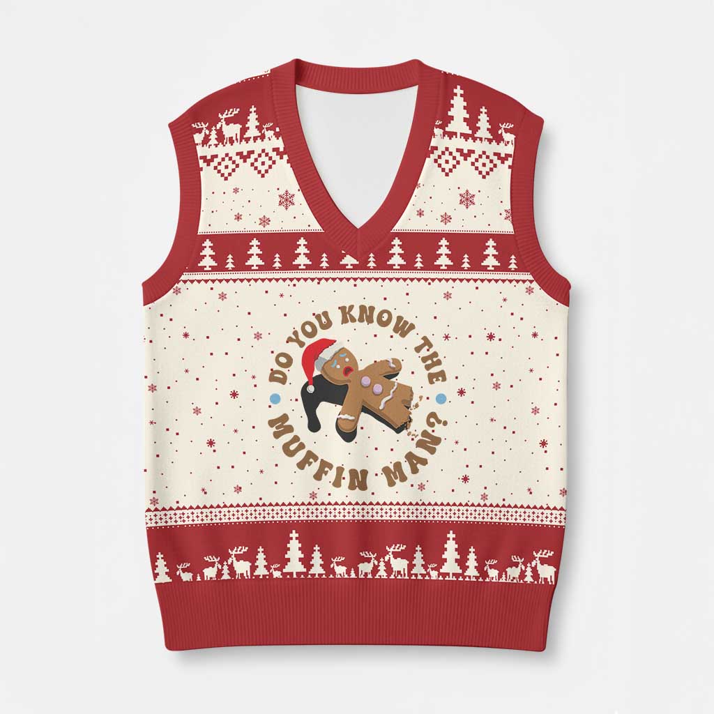 Xmas Gingerbread V-Neck Knit Sweater Vest Funny Do You Know The Muffin Man - Wonder Print Shop