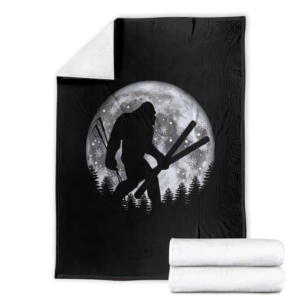 Funny Skiing Bigfoot Ski Winter Sport Moon Throw Blanket - Wonder Print Shop