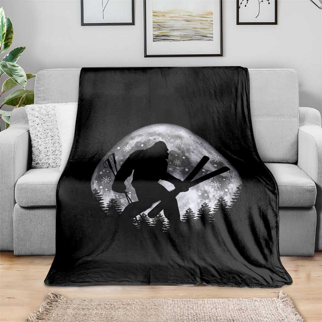 Funny Skiing Bigfoot Ski Winter Sport Moon Throw Blanket - Wonder Print Shop