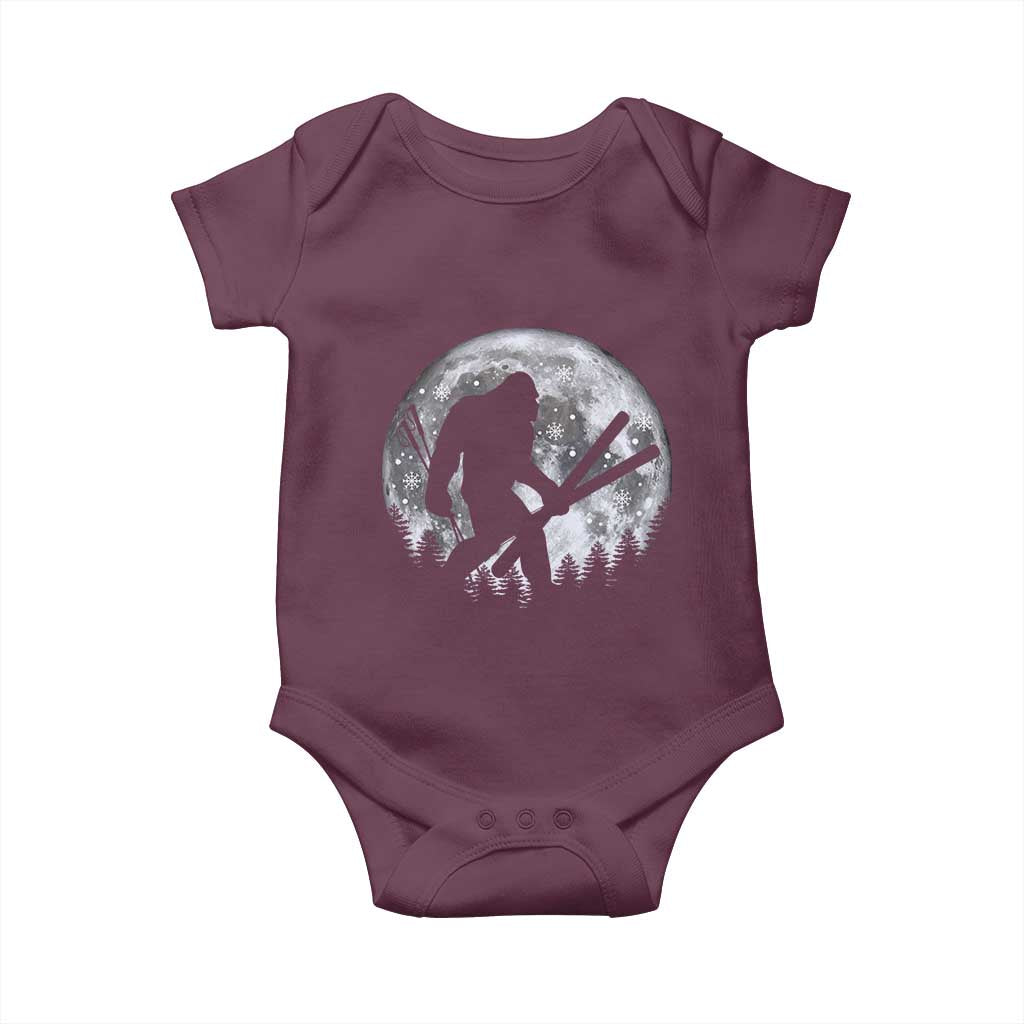 Funny Skiing Bigfoot Ski Winter Sport Moon Baby Onesie - Wonder Print Shop