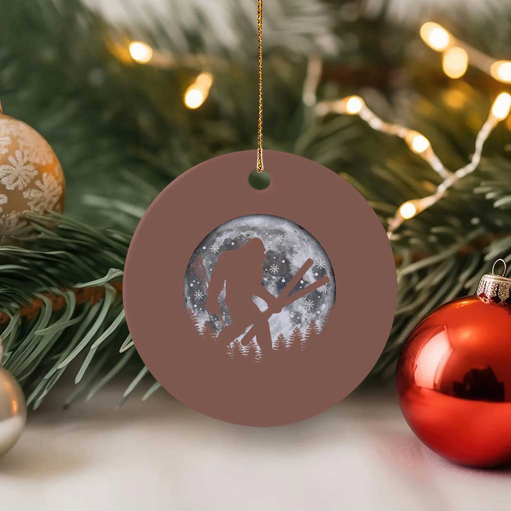 Funny Skiing Bigfoot Ski Winter Sport Moon Ceramic Ornament - Wonder Print Shop
