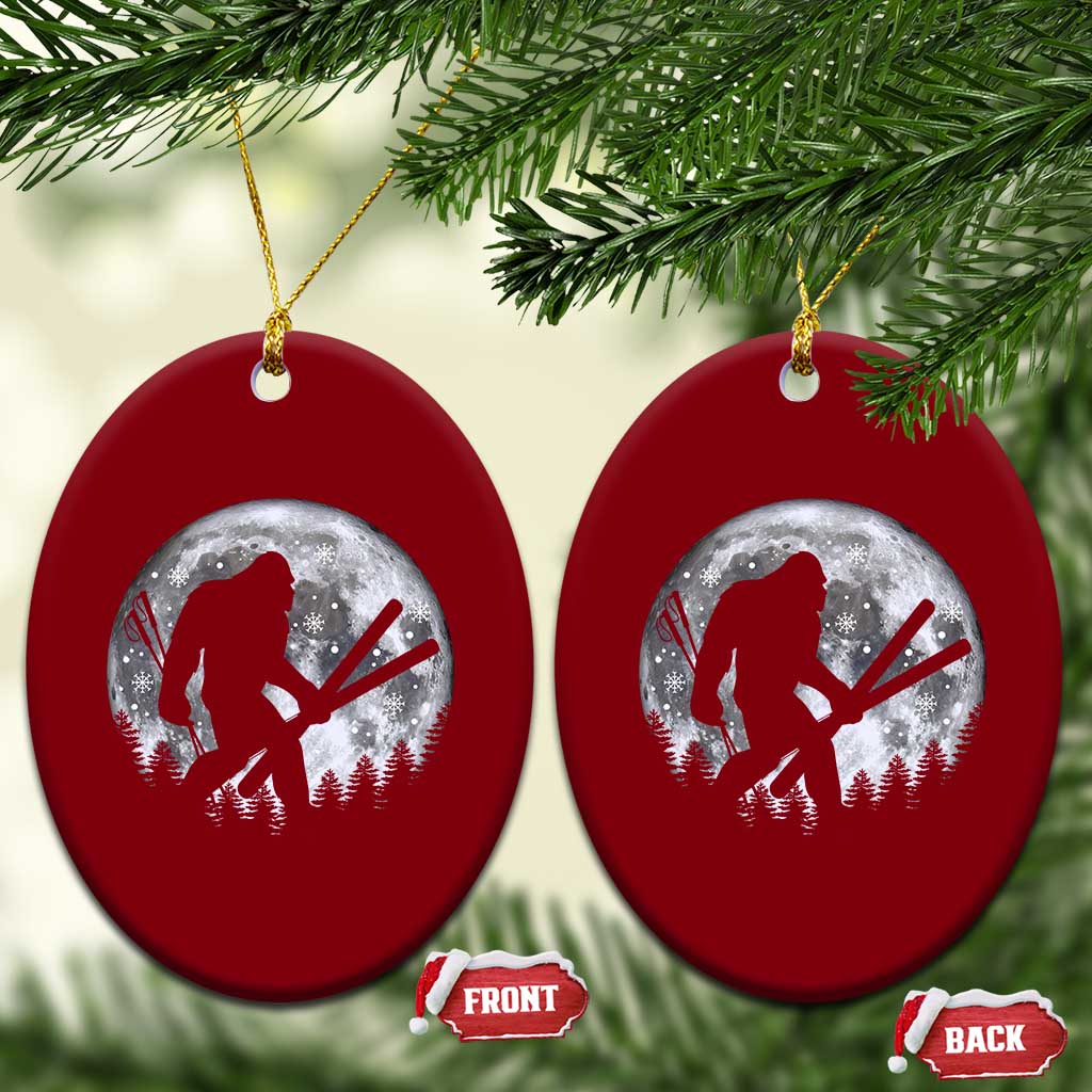 Funny Skiing Bigfoot Ski Winter Sport Moon Ceramic Ornament - Wonder Print Shop