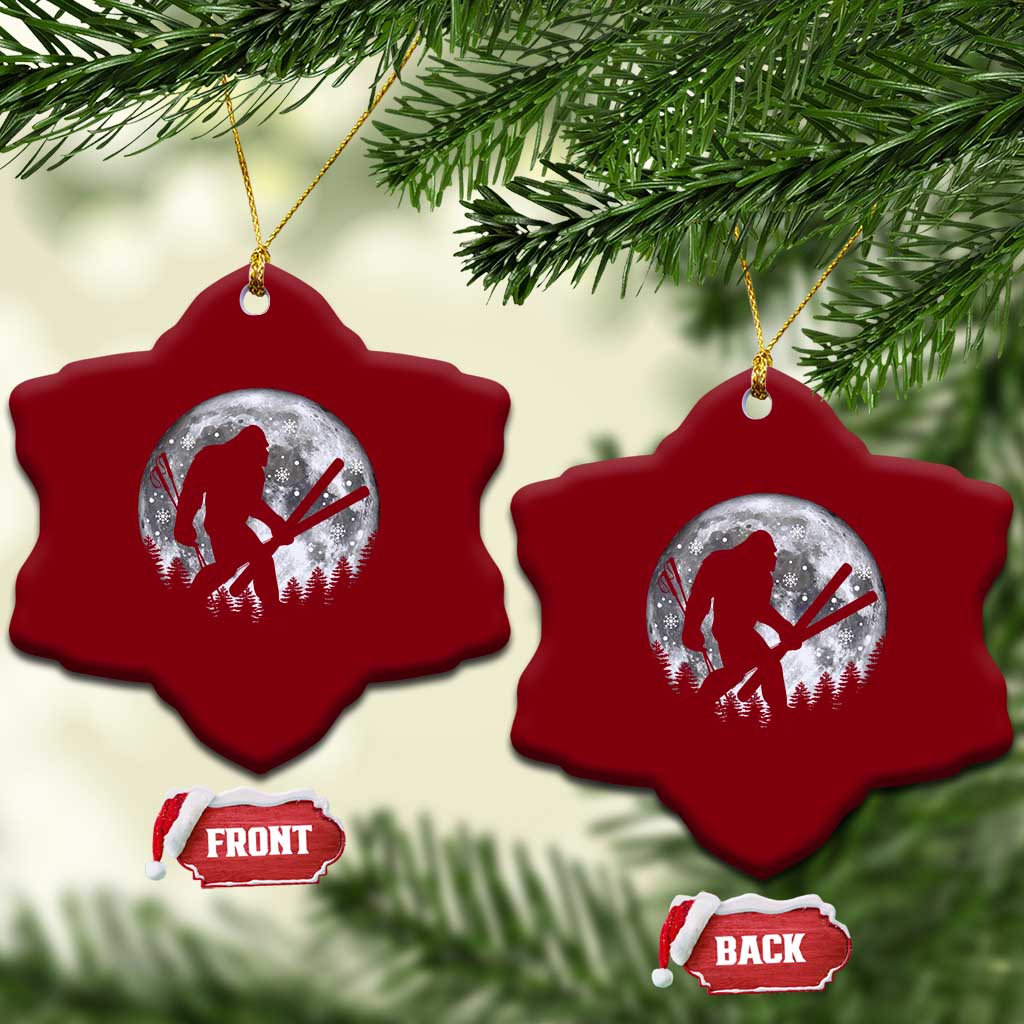 Funny Skiing Bigfoot Ski Winter Sport Moon Ceramic Ornament - Wonder Print Shop