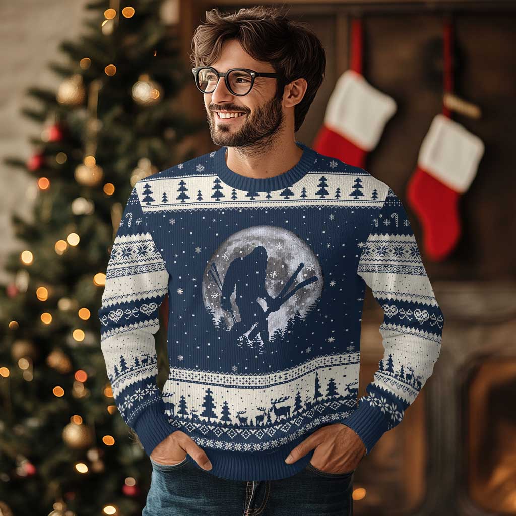 Funny Skiing Bigfoot Ski Winter Sport Moon Ugly Christmas Sweater - Wonder Print Shop