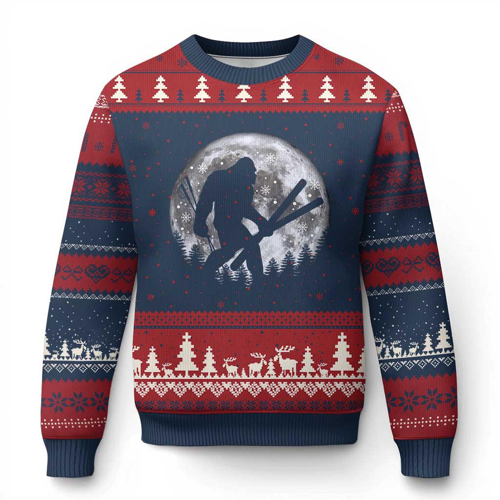 Funny Skiing Bigfoot Ski Winter Sport Moon Ugly Christmas Sweater - Wonder Print Shop