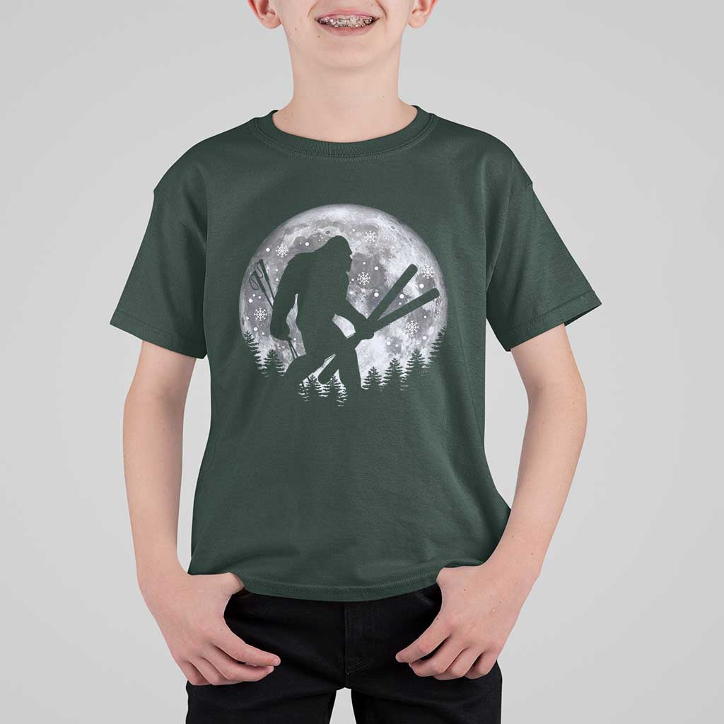 Funny Skiing Bigfoot Ski Winter Sport Moon T Shirt For Kid - Wonder Print Shop