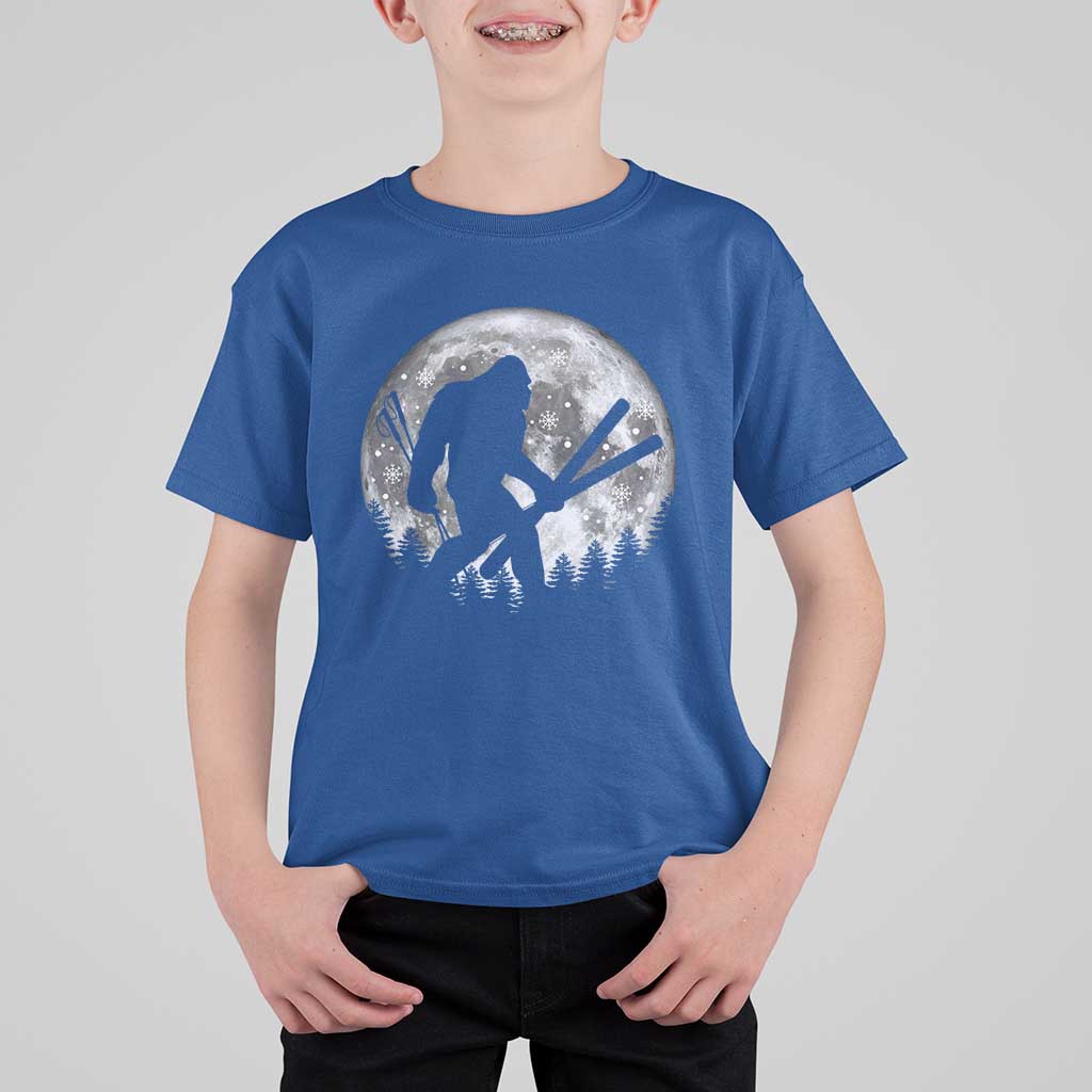 Funny Skiing Bigfoot Ski Winter Sport Moon T Shirt For Kid - Wonder Print Shop
