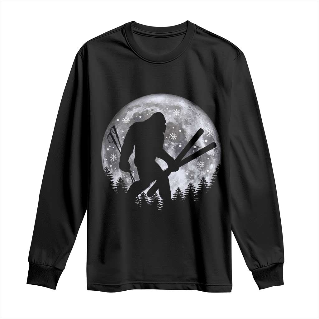 Funny Skiing Bigfoot Ski Winter Sport Moon Long Sleeve Shirt - Wonder Print Shop