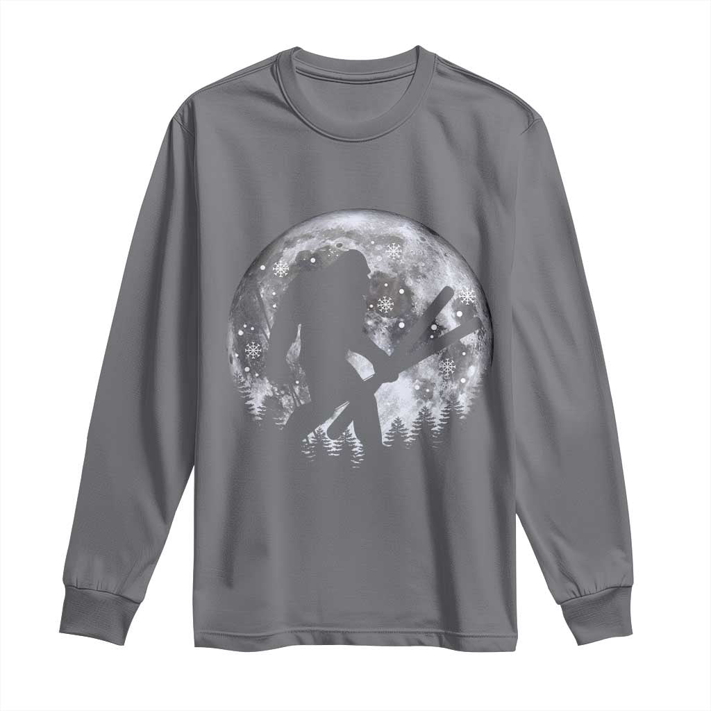 Funny Skiing Bigfoot Ski Winter Sport Moon Long Sleeve Shirt - Wonder Print Shop