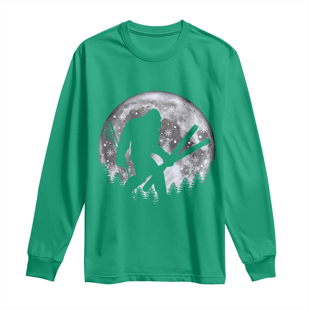Funny Skiing Bigfoot Ski Winter Sport Moon Long Sleeve Shirt - Wonder Print Shop