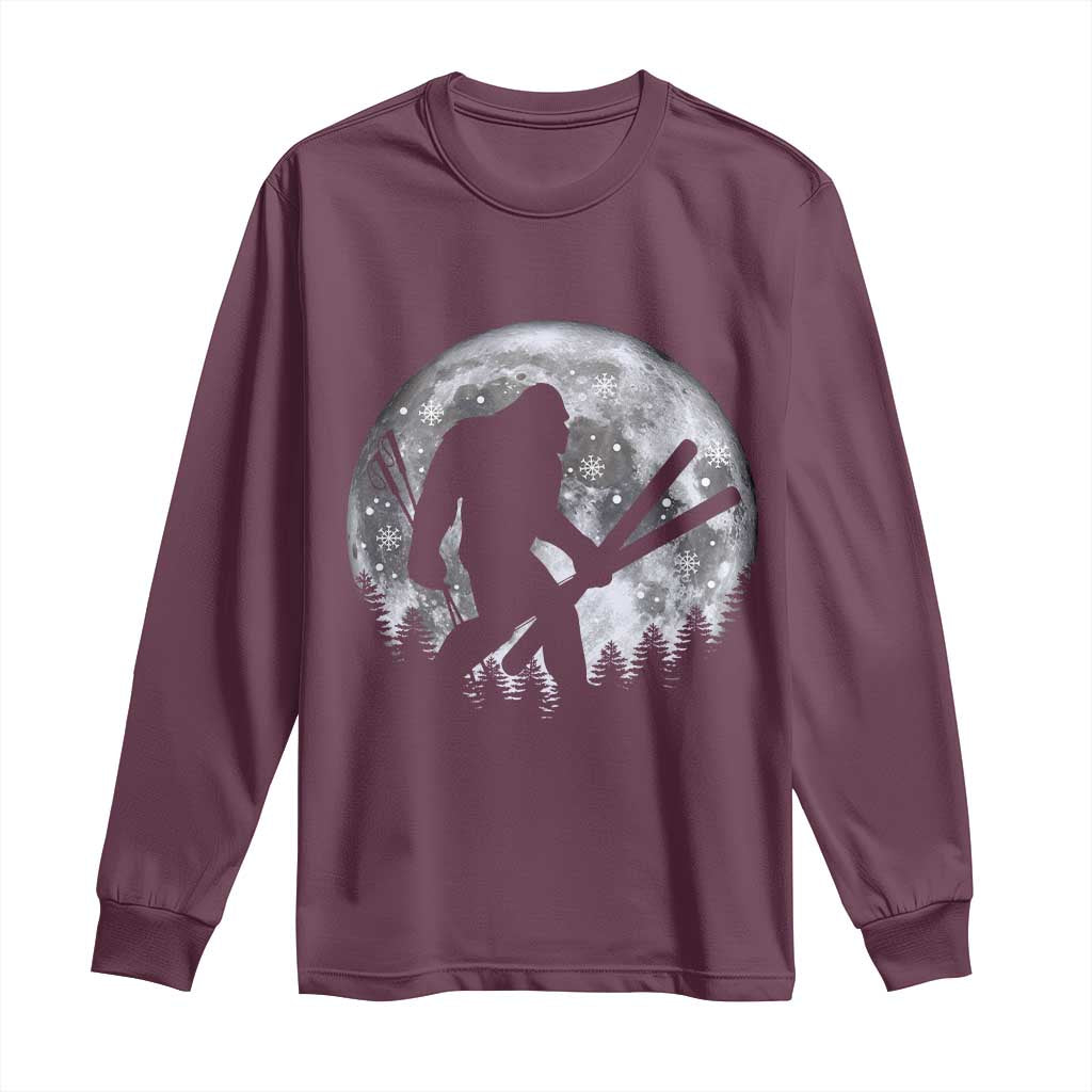 Funny Skiing Bigfoot Ski Winter Sport Moon Long Sleeve Shirt - Wonder Print Shop