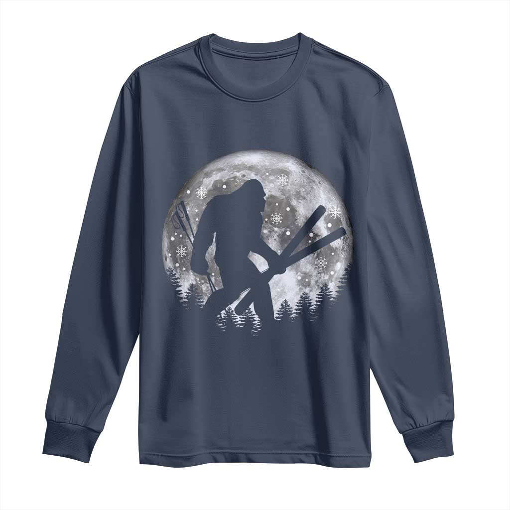 Funny Skiing Bigfoot Ski Winter Sport Moon Long Sleeve Shirt - Wonder Print Shop