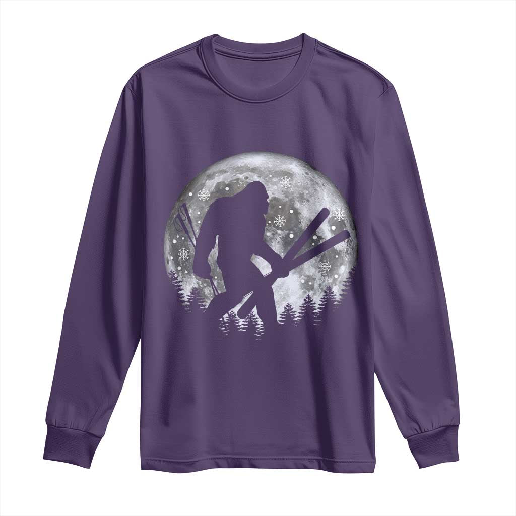 Funny Skiing Bigfoot Ski Winter Sport Moon Long Sleeve Shirt - Wonder Print Shop