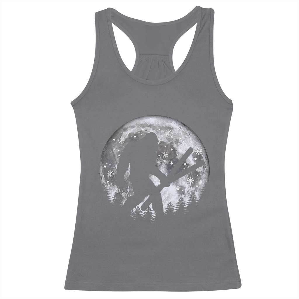 Funny Skiing Bigfoot Ski Winter Sport Moon Racerback Tank Top - Wonder Print Shop