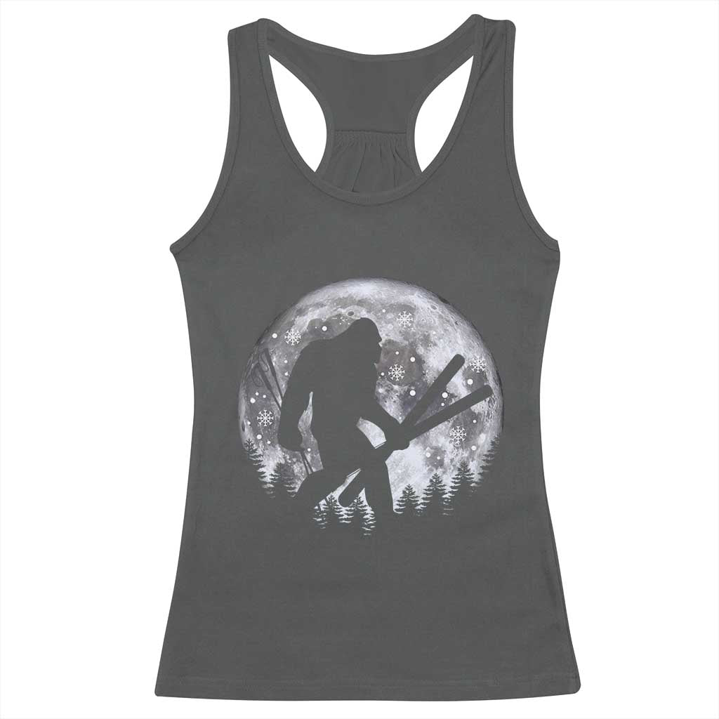Funny Skiing Bigfoot Ski Winter Sport Moon Racerback Tank Top - Wonder Print Shop
