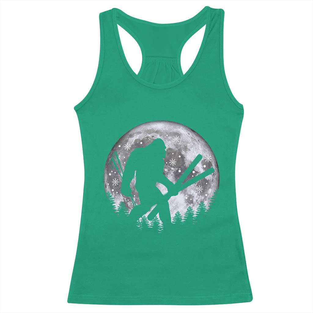 Funny Skiing Bigfoot Ski Winter Sport Moon Racerback Tank Top - Wonder Print Shop