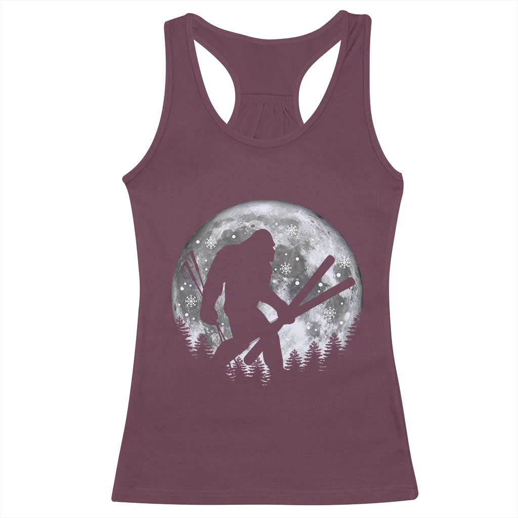Funny Skiing Bigfoot Ski Winter Sport Moon Racerback Tank Top - Wonder Print Shop
