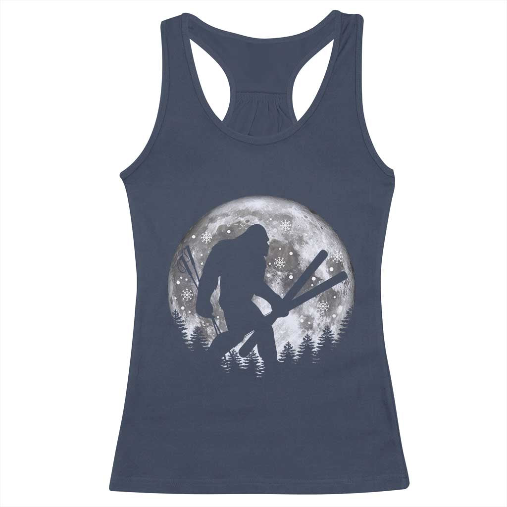 Funny Skiing Bigfoot Ski Winter Sport Moon Racerback Tank Top - Wonder Print Shop